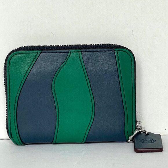 Coach Zip Around Wallet Coachtopia Wavy Stripe Upcrafted Leather CQ865 Green - Picture 3 of 10